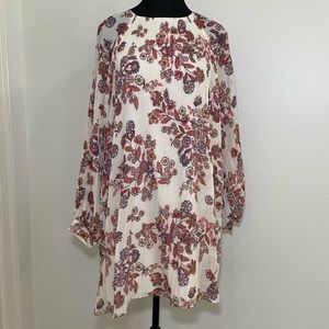 Line +Dot - cream floral accordion pleated long sleeve dress